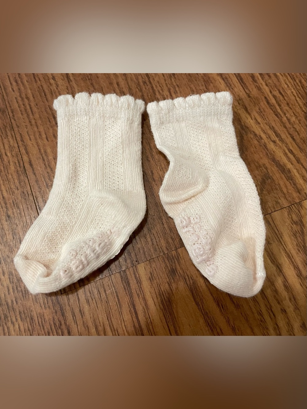 Cream Baby Grip Socks Soft Ruffled Ankles with Bow